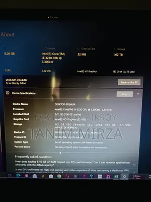 Desktop Computer Gigabyte GB-BACE-3150 8GB Intel Core i3 SSD 1T