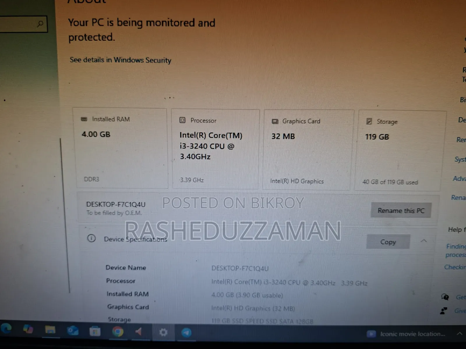 Desktop Computer Dell 4GB Intel Core i3 HDD 128GB