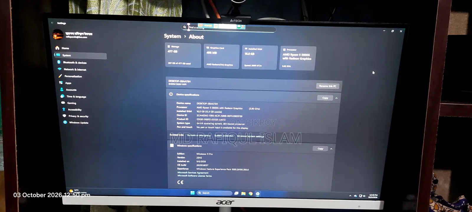 Desktop Computer Gigabyte GB-BNi5HG4-1050TI 16GB AMD Ryzen 5 SSD 500GB