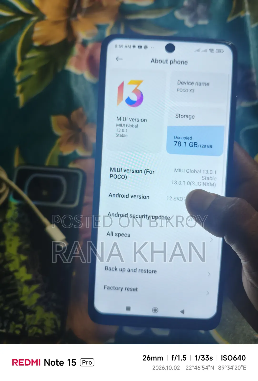 শাওমি পোকো এক্স৩ ১২৮ জিবি গ্রে