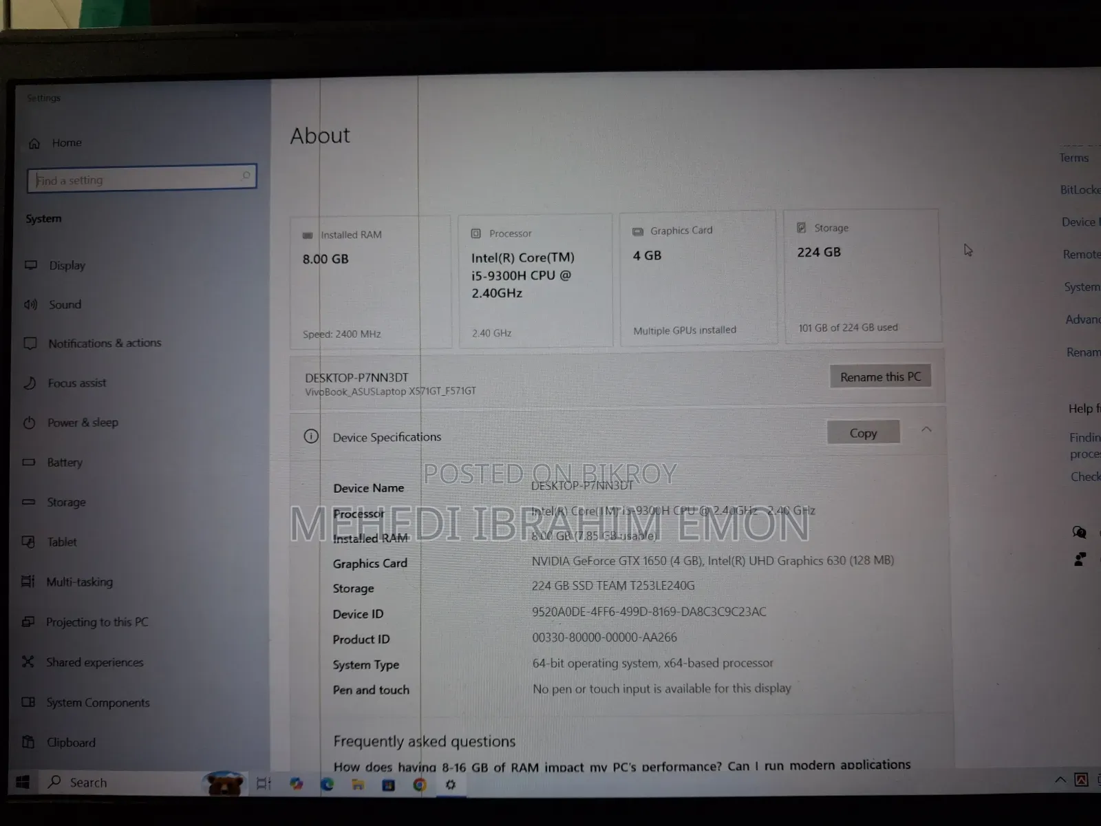 Laptop Asus 8GB Intel Core i5 SSD 250GB