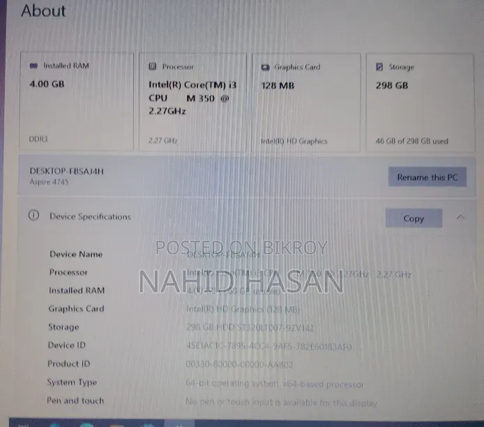 Laptop Acer Aspire 4745 4GB Intel Core i3 HDD+SSD 320GB