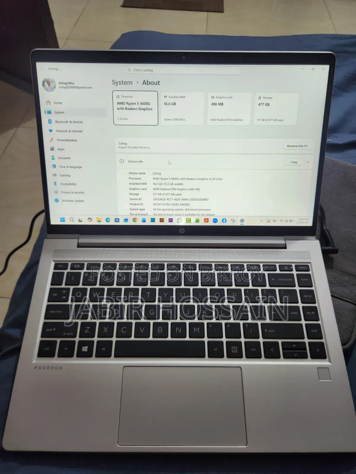 Laptop HP Probook 11 EE G1 16GB AMD Ryzen 5 HDD 500GB