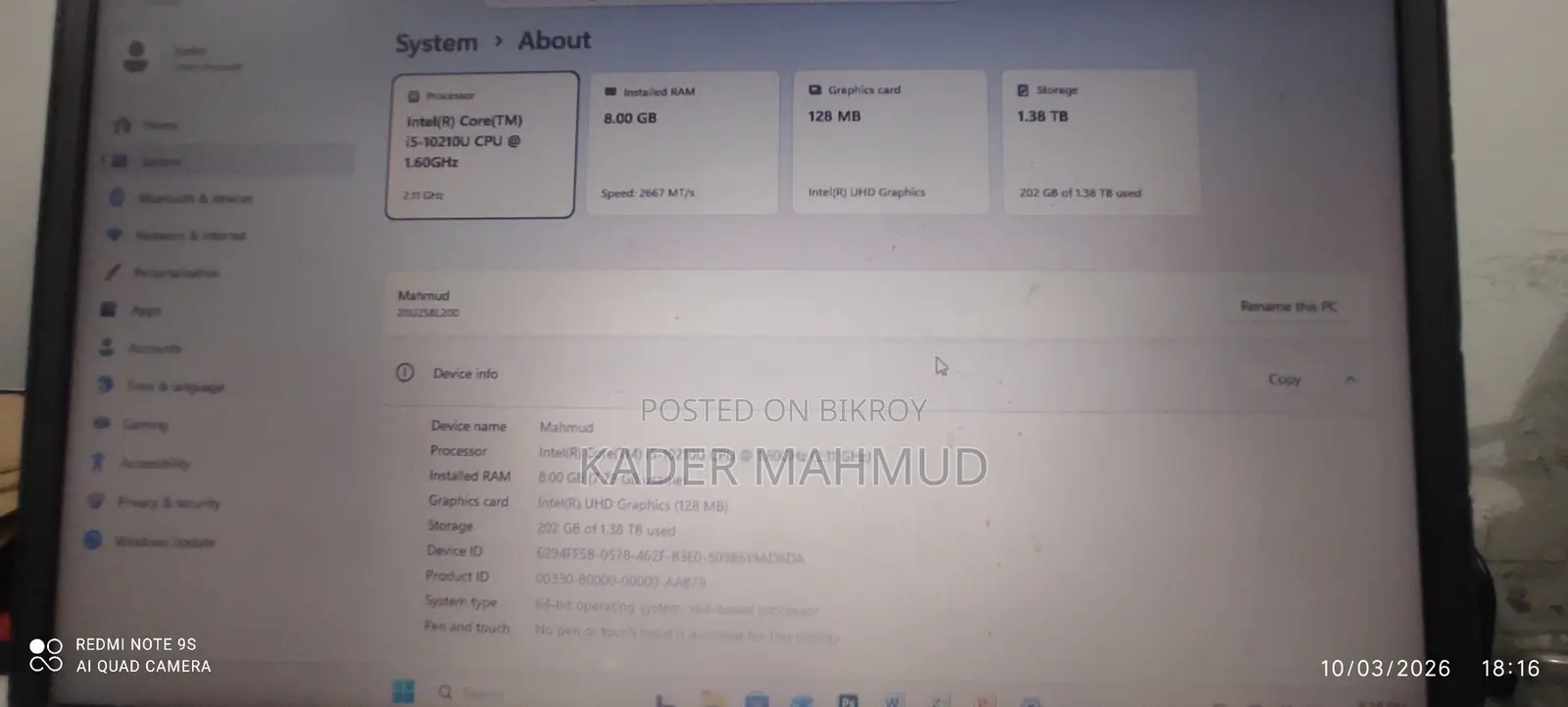 Laptop Lenovo ThinkPad L14 8GB Intel Core i5 HDD 1.5T
