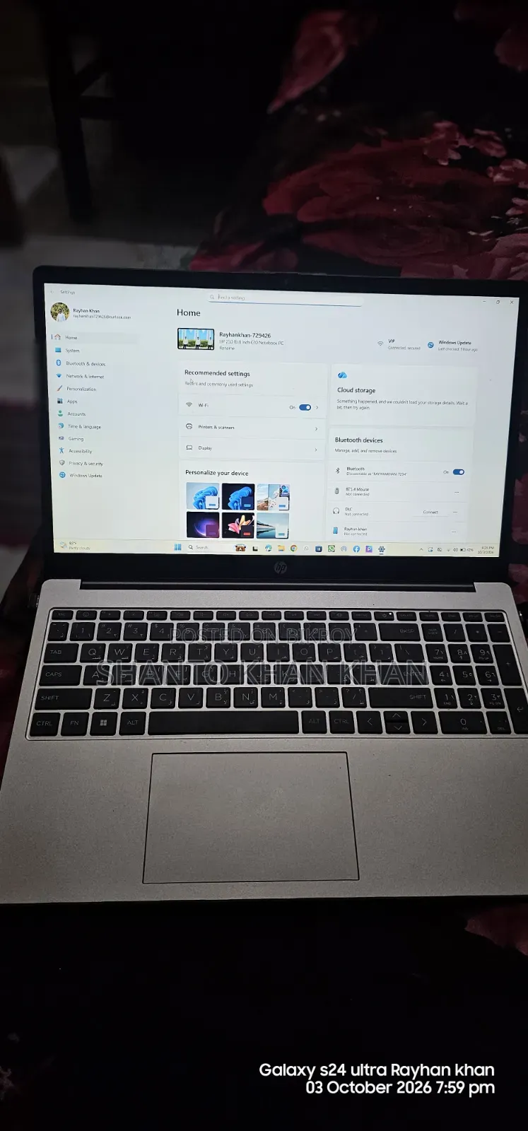 HP 250 G10 Laptop 8GB Intel Core i3 HDD+SSD 512GB