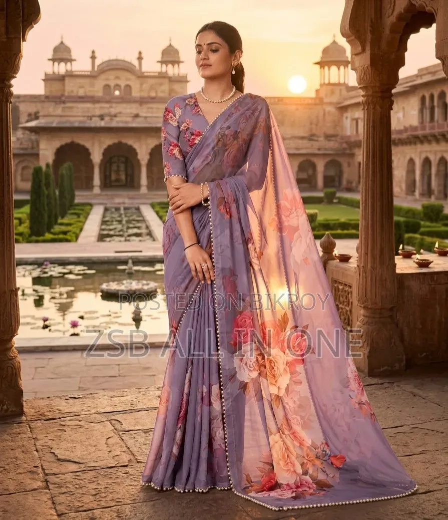 Premium Soft Georgette Saree With Pearl Work