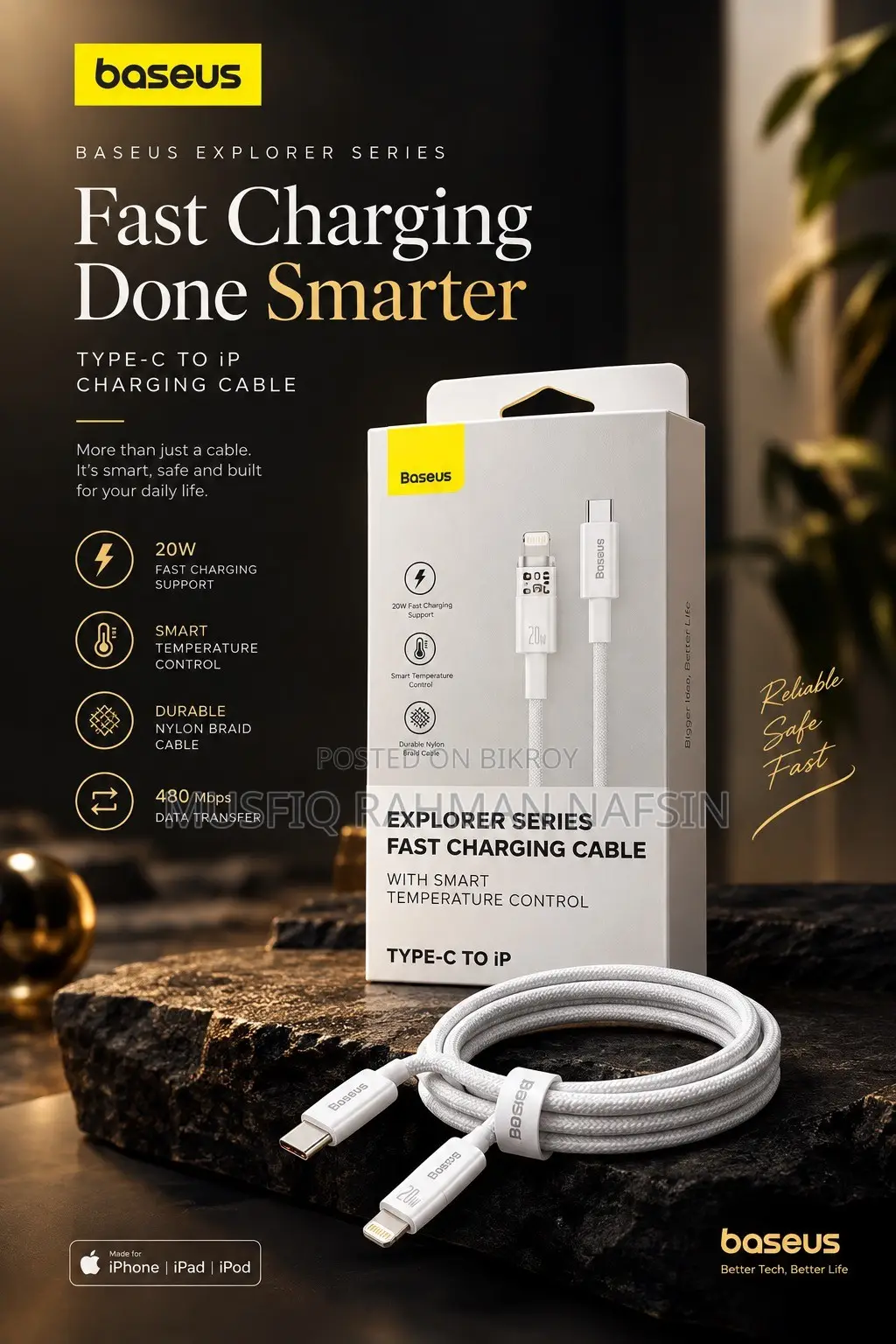 Baseus Explorer Series Type-C to Lightning Fast-Charging Cable, 20W
