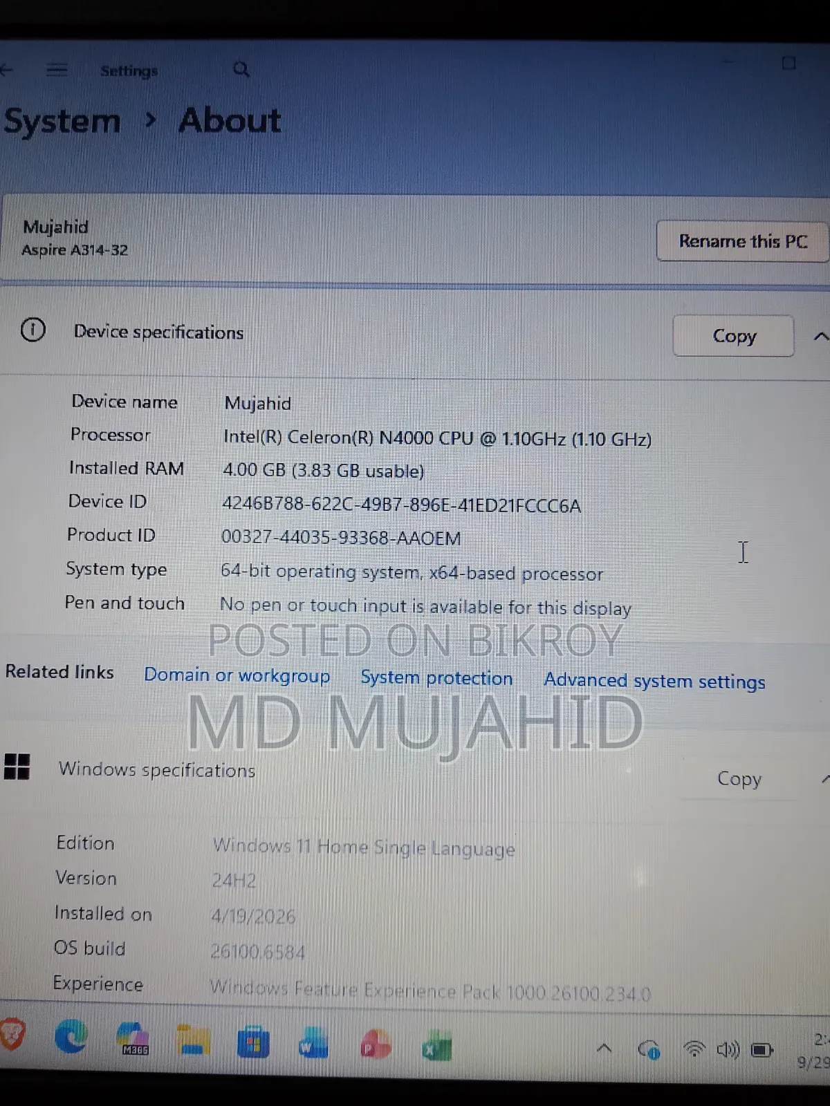 Laptop Acer Aspire A314 31 4GB Intel Celeron HDD 500GB