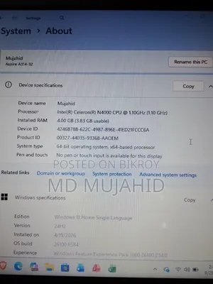 Laptop Acer Aspire A314 31 4GB Intel Celeron HDD 500GB