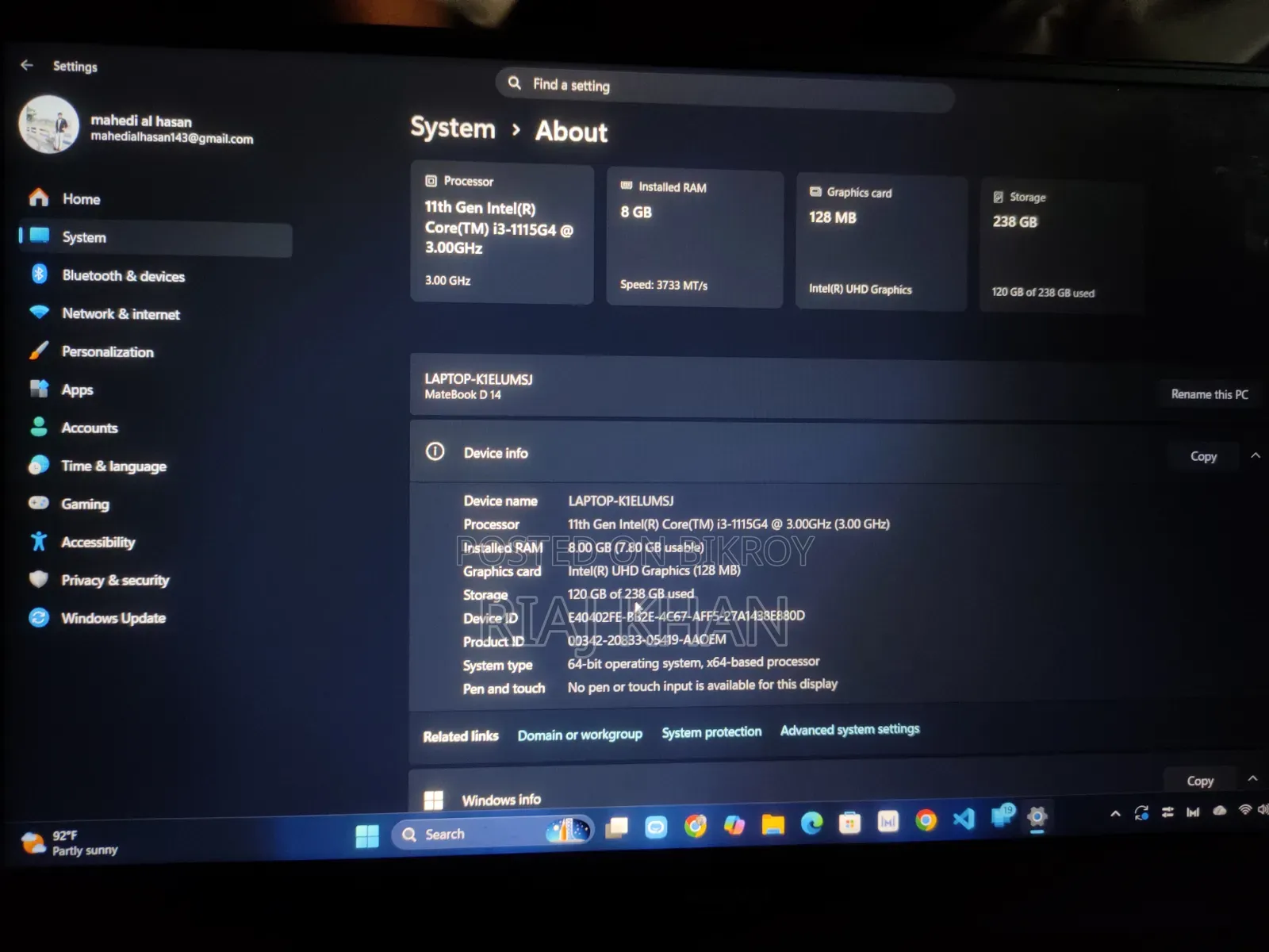 Laptop Huawei MateBook D 14 8GB Intel SSD 256GB