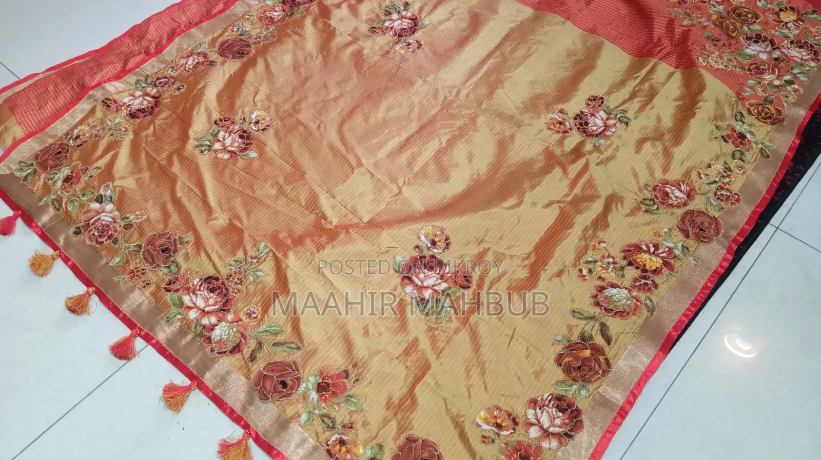 Usha Silk Saree (embroidered) Without Blouse Piece