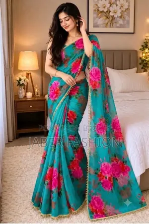 প্রিমিয়াম সফট জর্জেট শাড়ি পার্ল ওয়ার্ক সহ