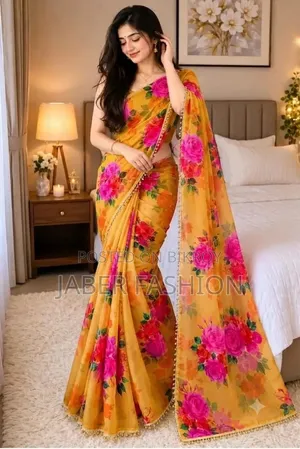 প্রিমিয়াম সফট জর্জেট শাড়ি পার্ল ওয়ার্ক সহ