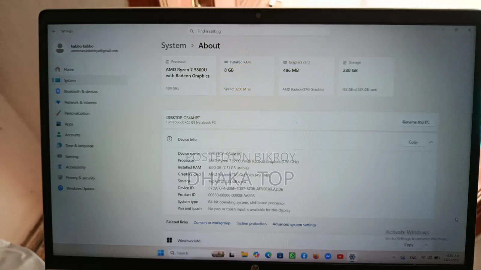 New Laptop HP ProBook 455 G5 8GB AMD Ryzen 7 SSHD+SSD 256GB