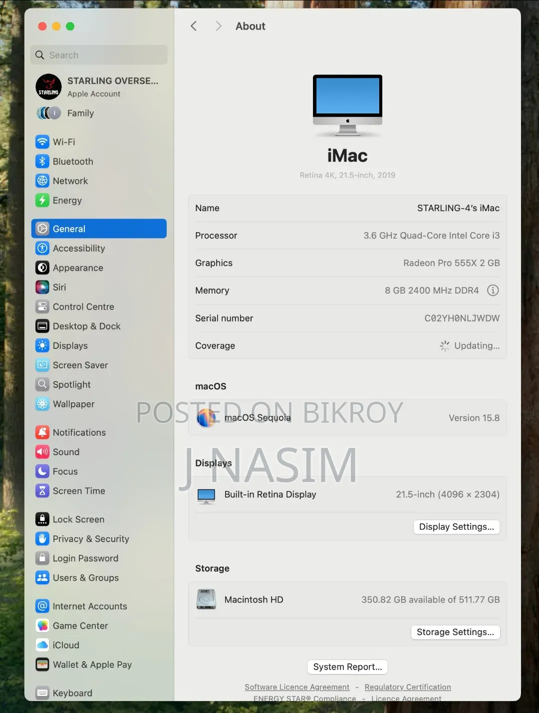 Desktop Computer Apple iMac 8GB Intel Core i3 SSD 512GB