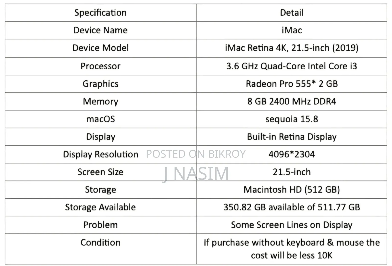 Desktop Computer Apple iMac 8GB Intel Core i3 SSD 512GB