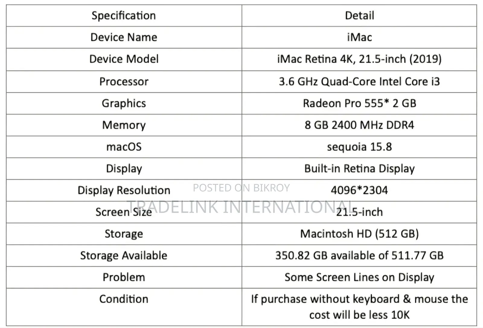 Desktop Computer Apple iMac 8GB Intel Core i3 SSD 512GB