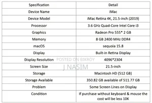 Desktop Computer Apple iMac 8GB Intel Core i3 SSD 512GB