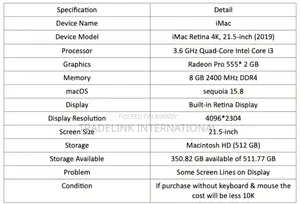 Desktop Computer Apple iMac 8GB Intel Core i3 SSD 512GB