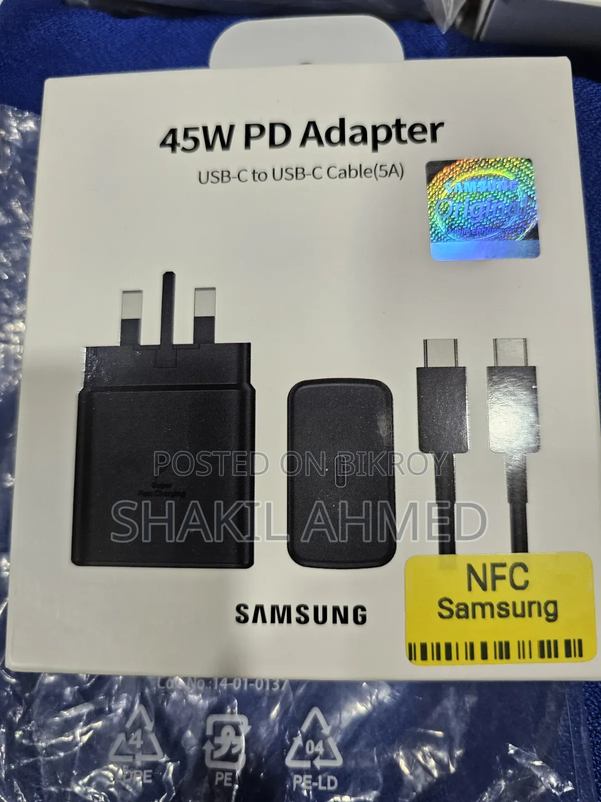 Samsung NFC 45W PD Adapter
USB-C to USB-C Cable (5A)