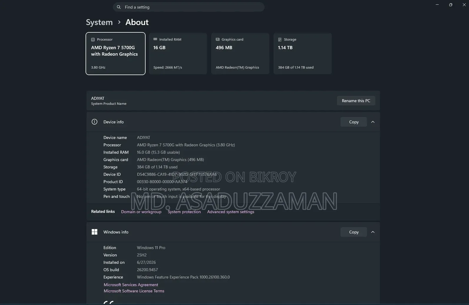 Desktop Computer 16GB AMD Ryzen 7 SSD 512GB