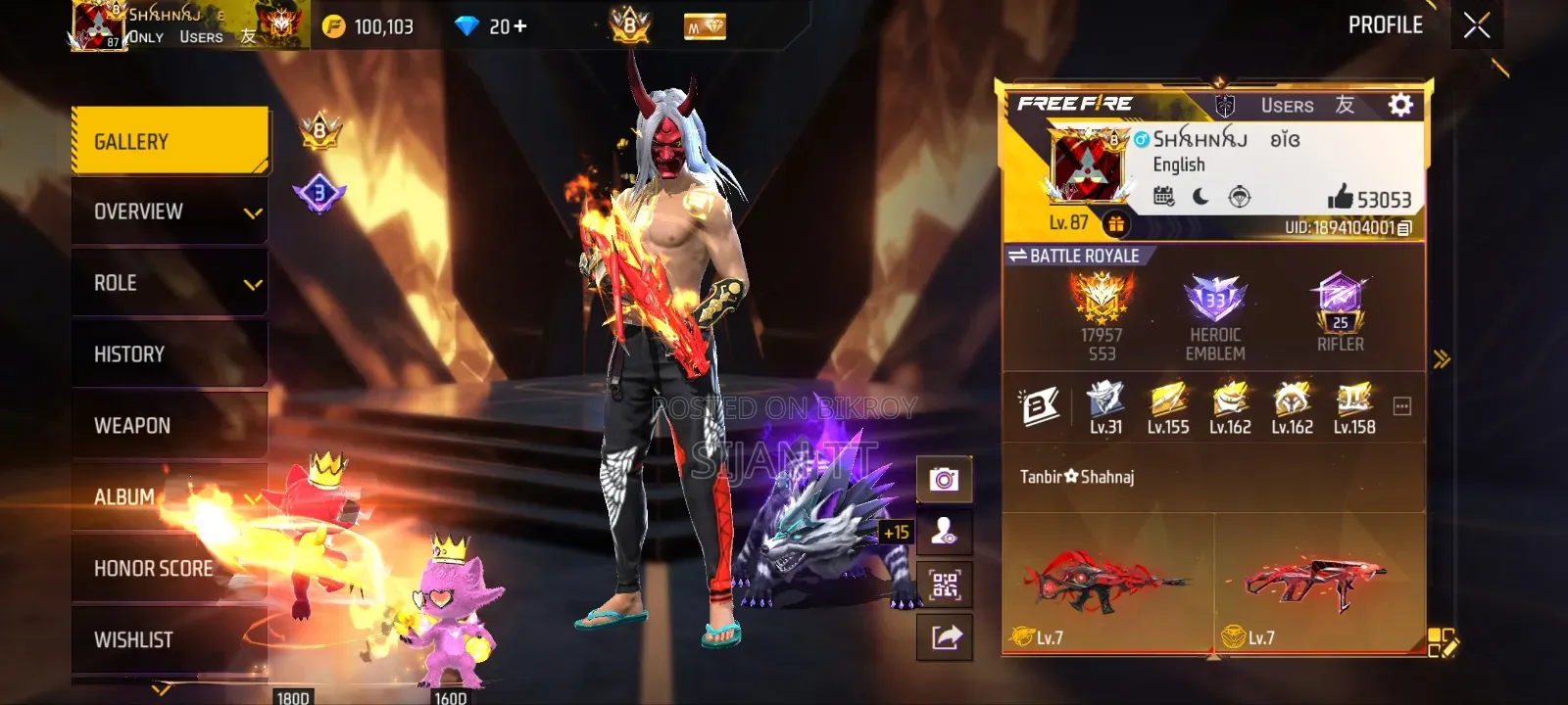 87 Levle Free Fire