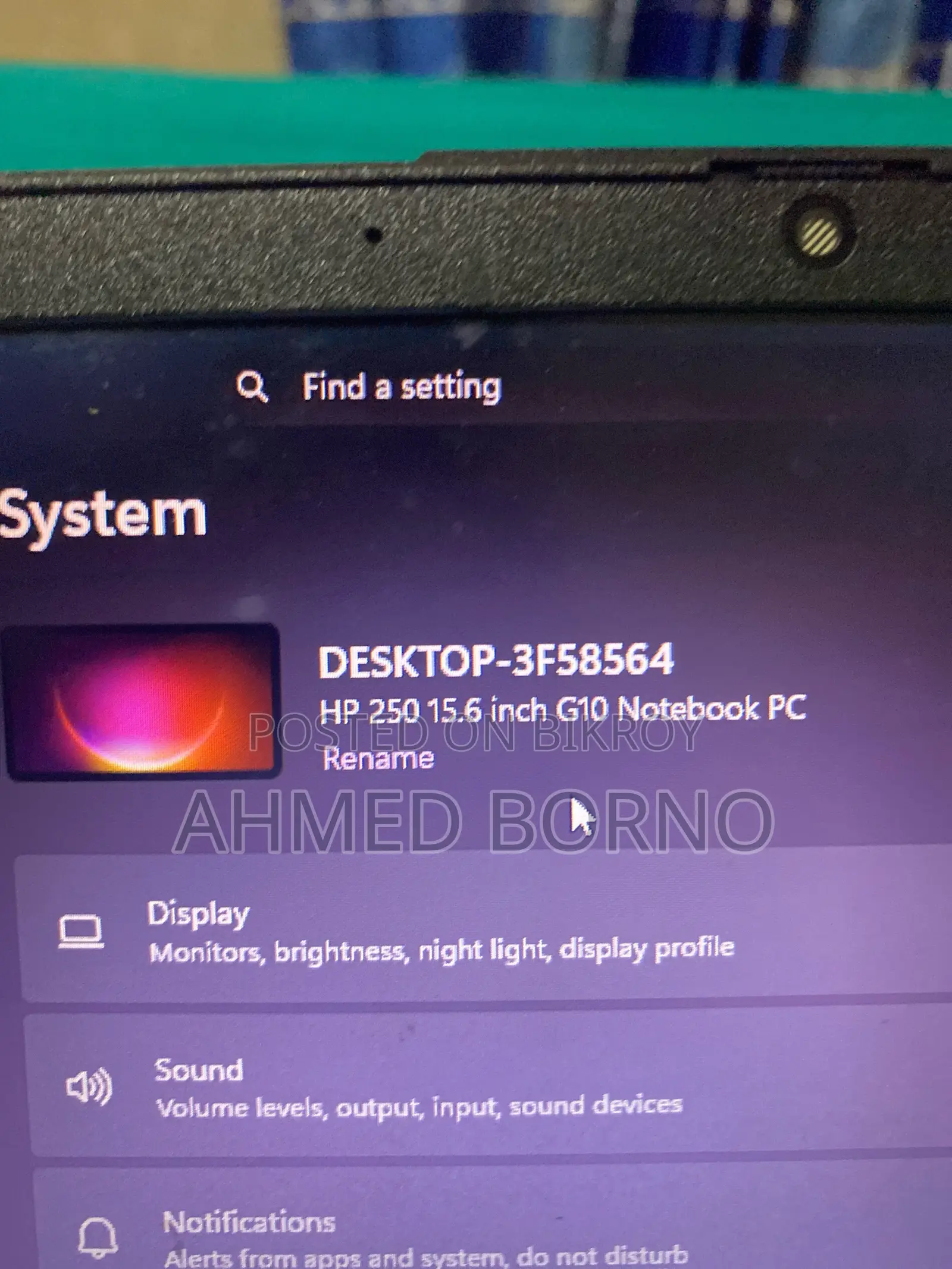 Laptop HP 250 G10 8GB Intel Core i3 SSD 512GB