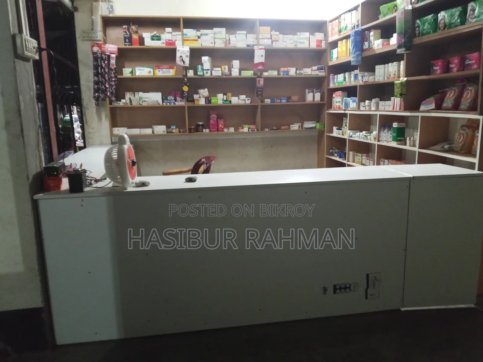 Wooden racks and counter table for pharmacy / shop for sale.