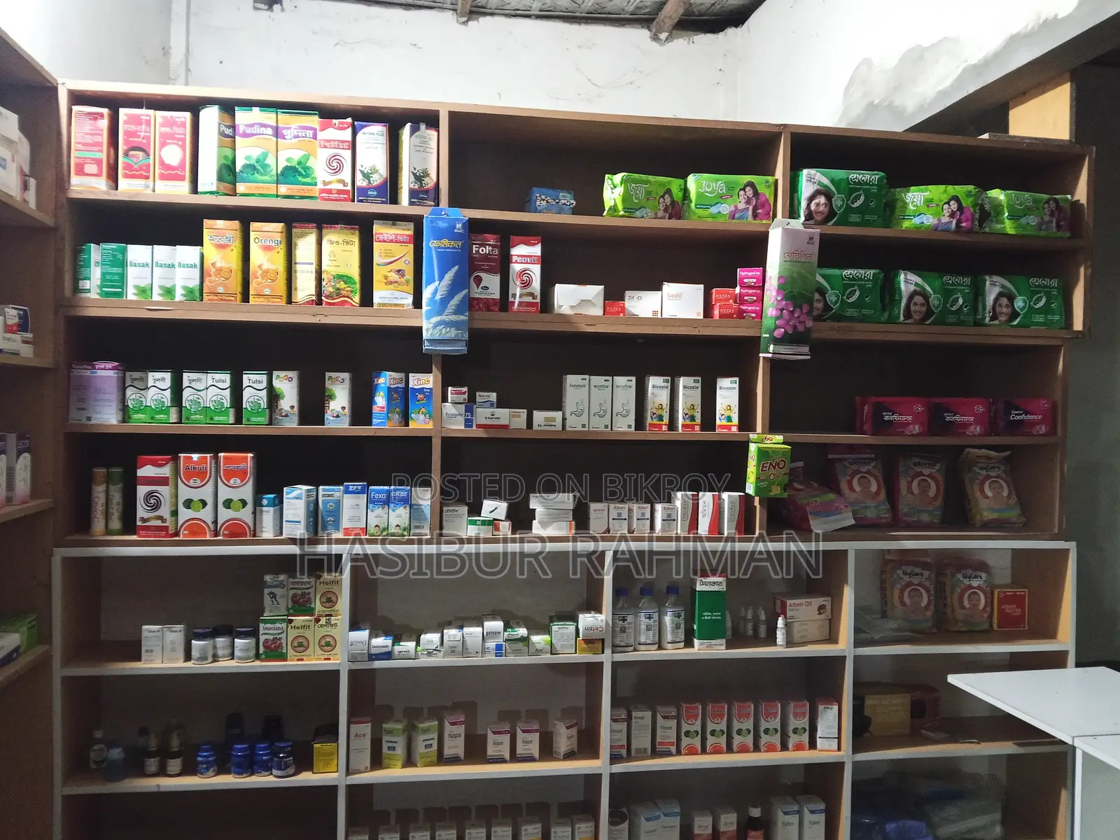 Wooden racks and counter table for pharmacy / shop for sale.