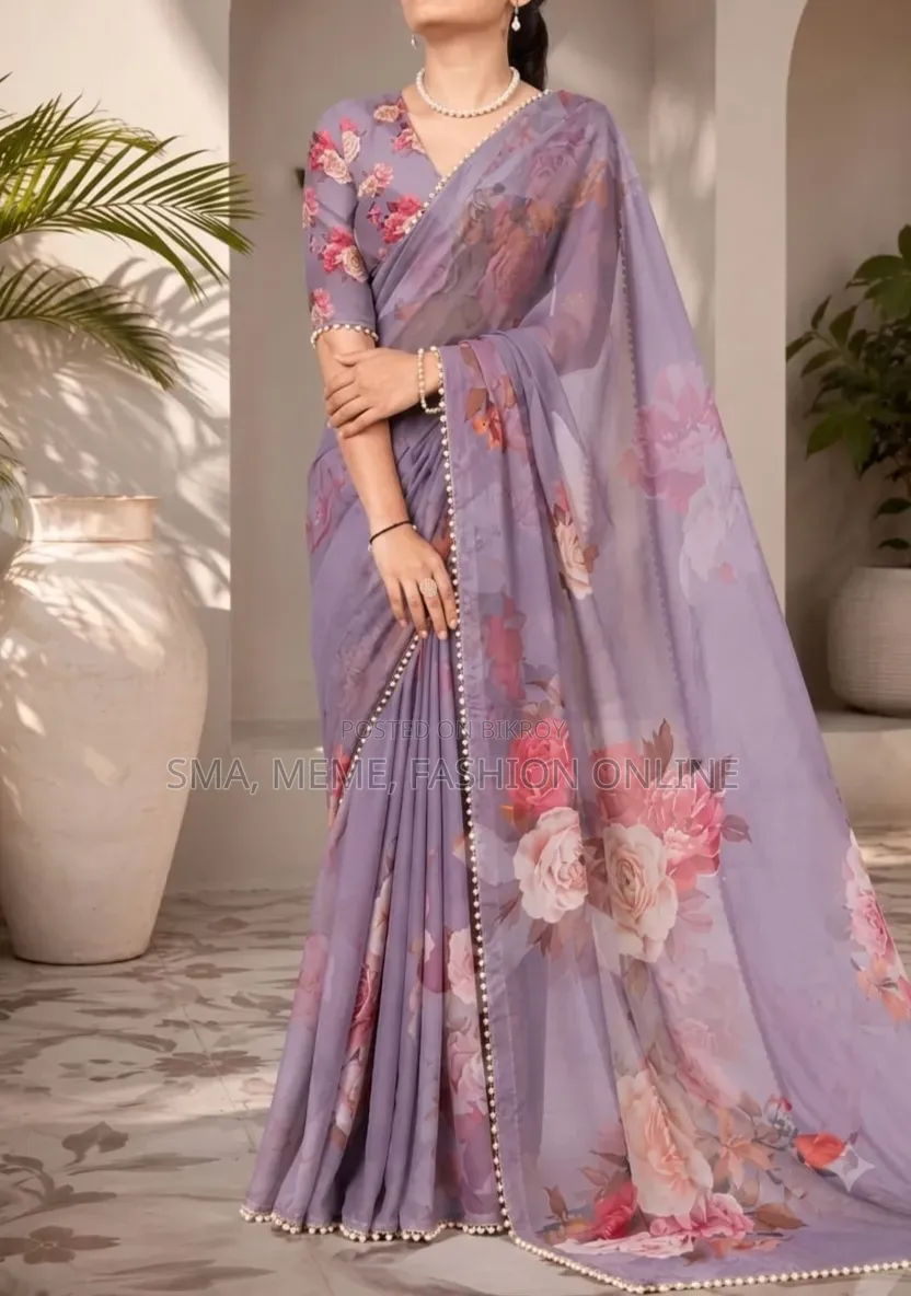 Premium Soft Georgette Saree With Pearl Work