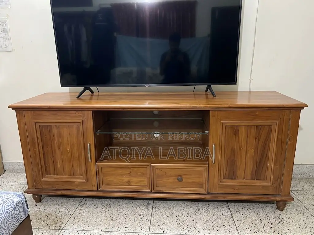 Solid Shegun Wood TV Cabinet – 78" | Custom Made | Excellent Condition
