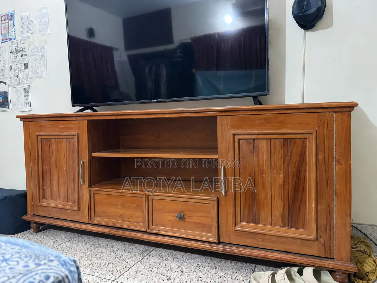 Solid Shegun Wood TV Cabinet – 78" | Custom Made | Excellent Condition