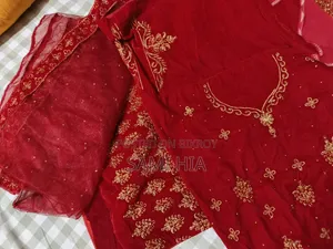 Bridal Red Velvet Lehenga Set With Heavy Embroidery – Unused