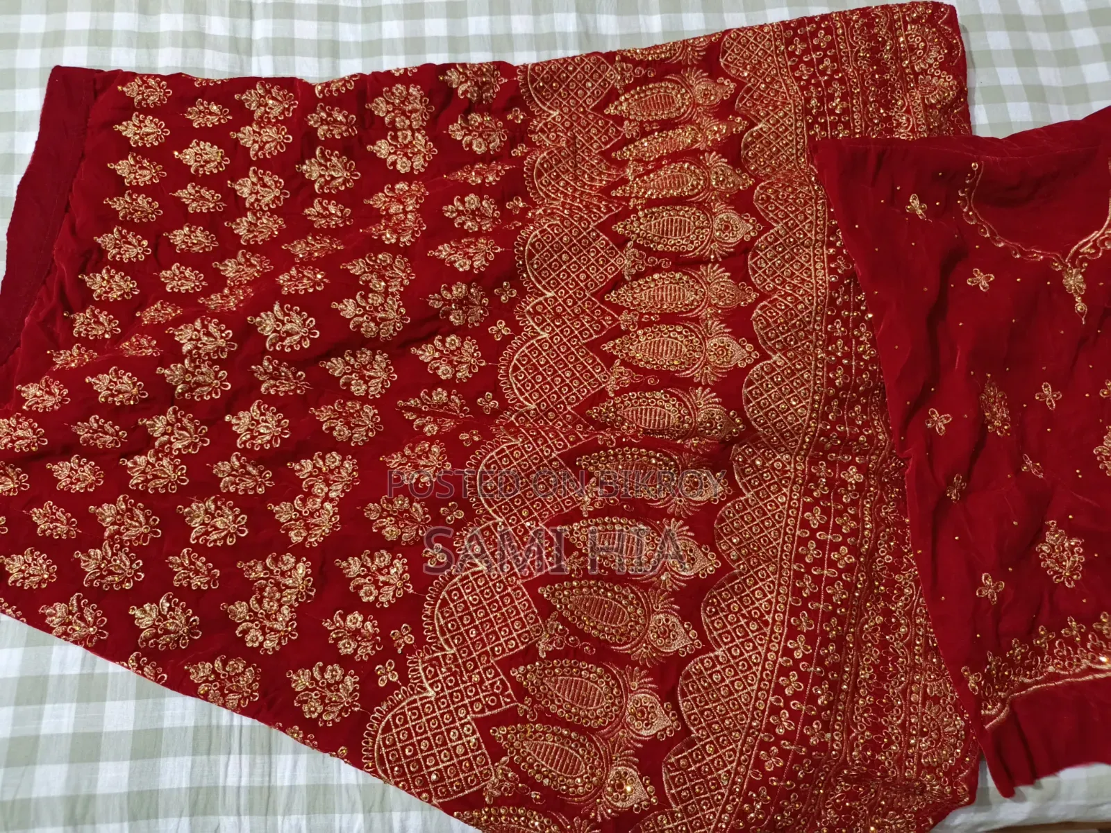 Bridal Red Velvet Lehenga Set With Heavy Embroidery – Unused