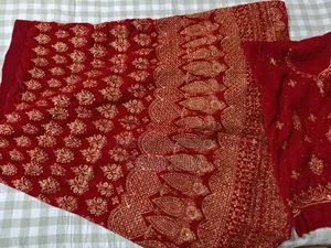 Bridal Red Velvet Lehenga Set With Heavy Embroidery – Unused