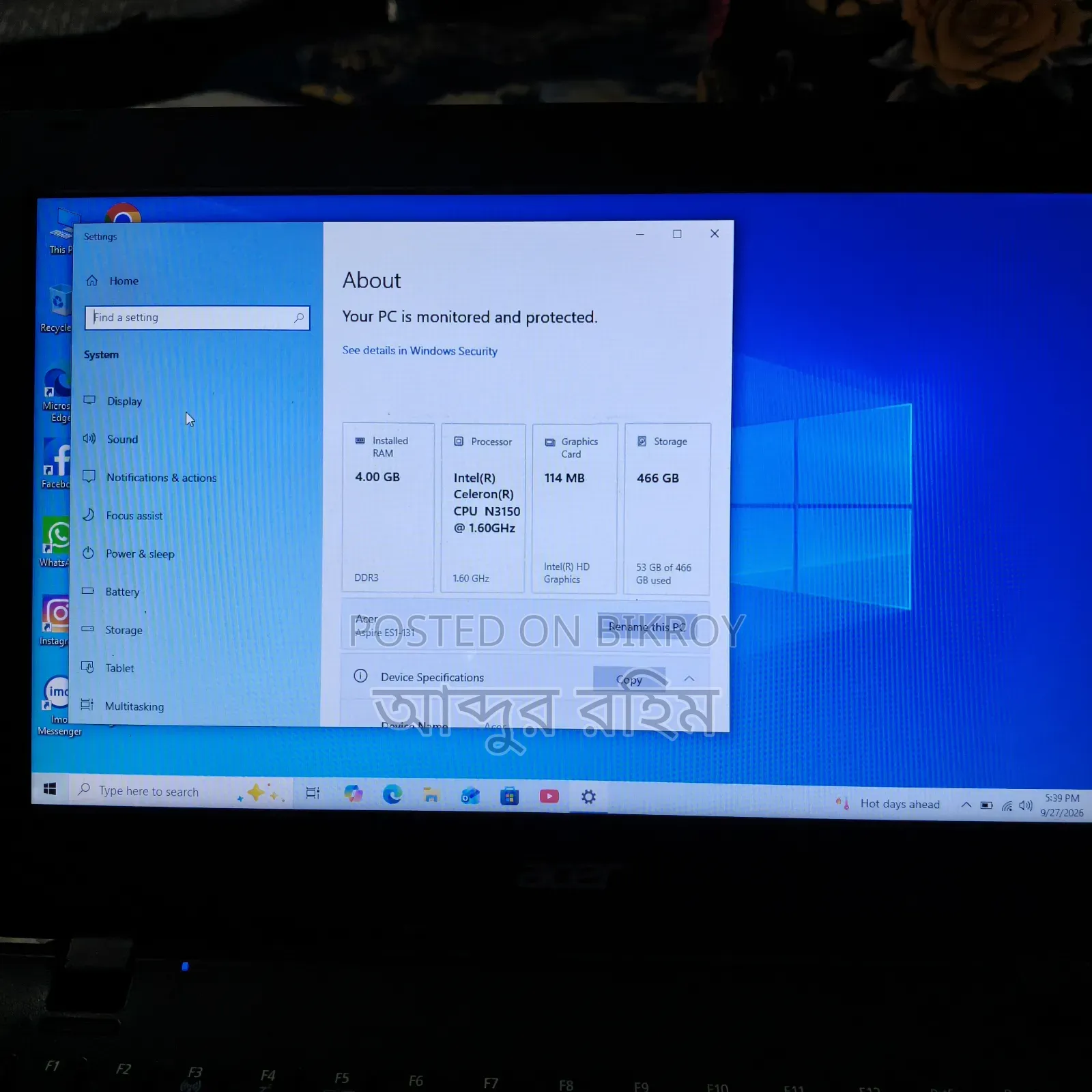 Laptop Acer Aspire ES1-131 4GB Intel Celeron HDD 500GB