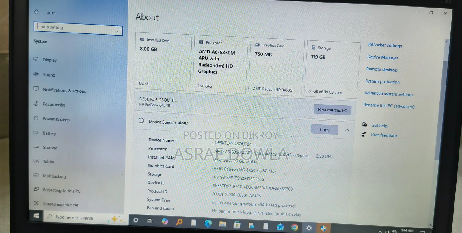 Laptop HP ProBook 645 G1 8GB AMD SSD 128GB