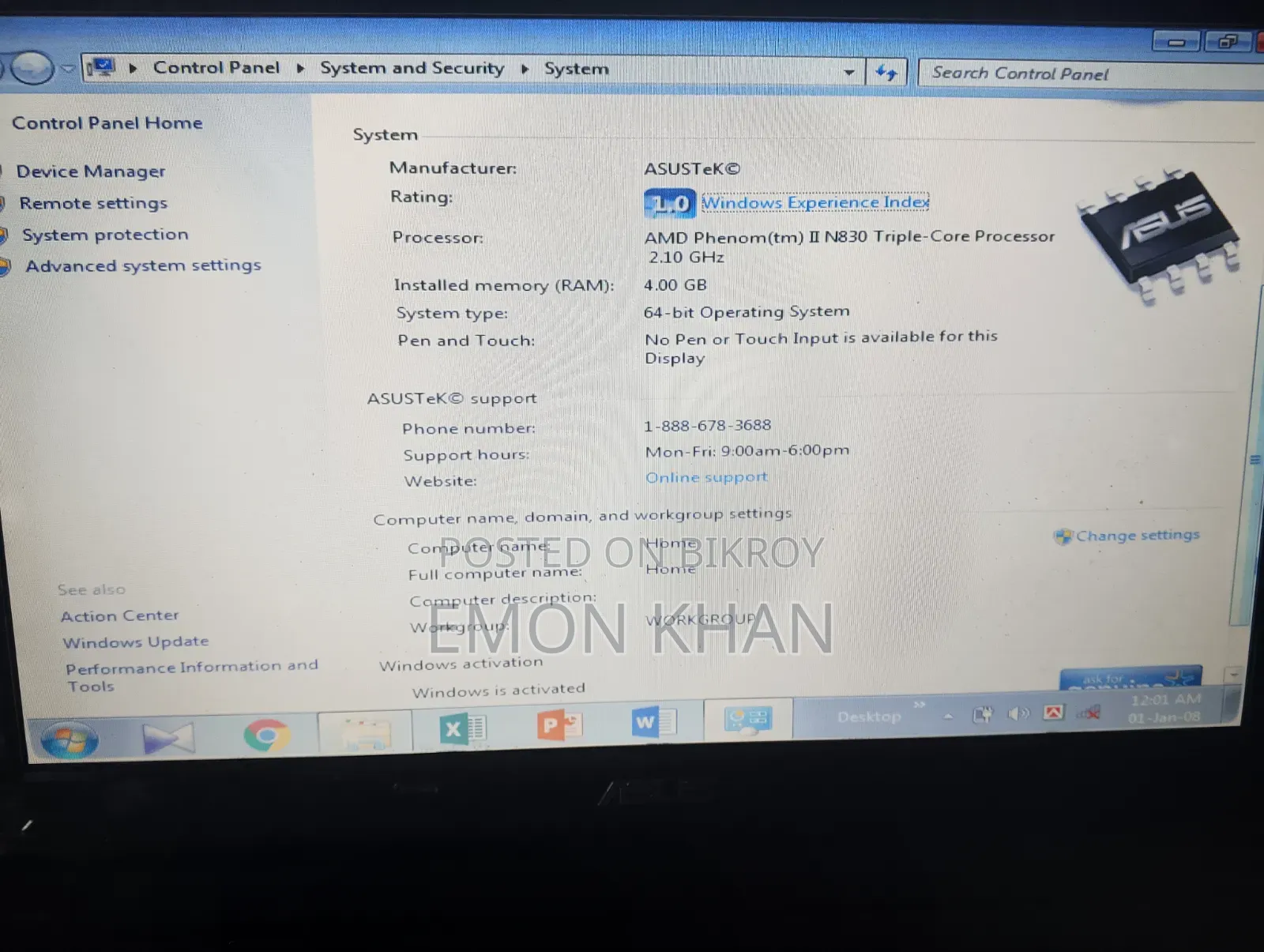 Asus Laptop 4GB AMD 512GB HDD
