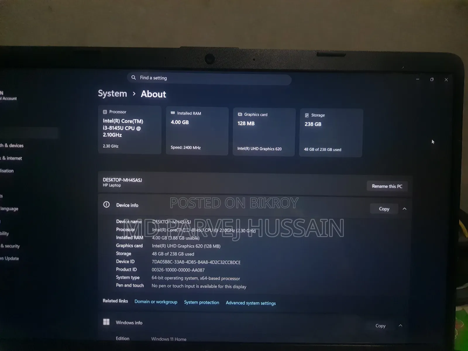 Laptop HP 15s 4GB Intel Core i3 SSD 256GB