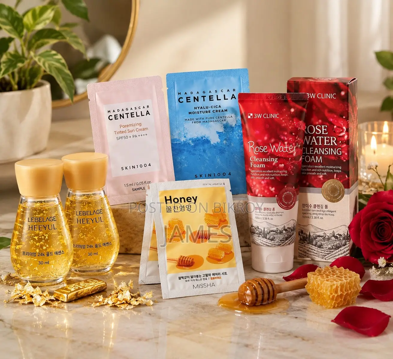 Premium Korean Skin Care Combo Pack | 24K Gold Serum, Sunscreen & Face