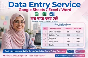 ডেটা এন্ট্রি সার্ভিস গুগল শিটস্ এক্সেল, ওয়ার্ড