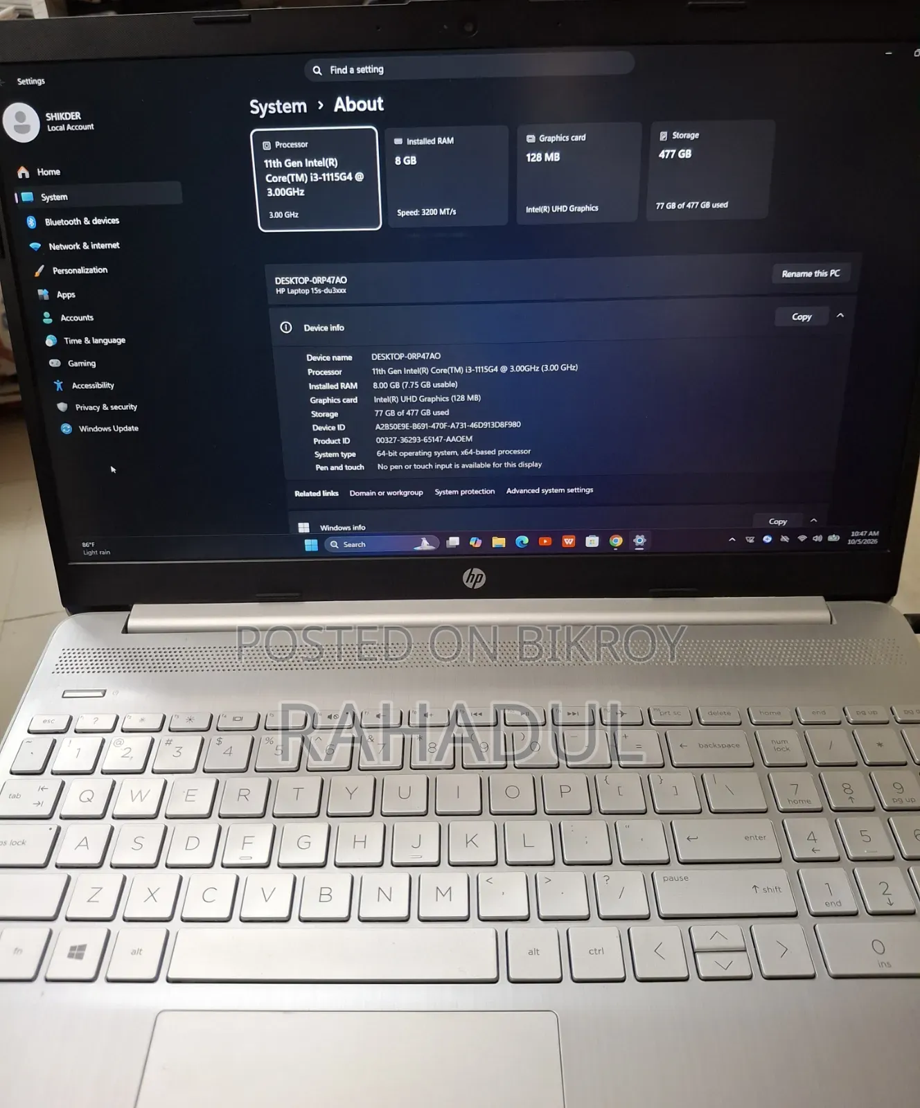 Laptop HP 15s 8GB Intel Core i3 SSD 500GB