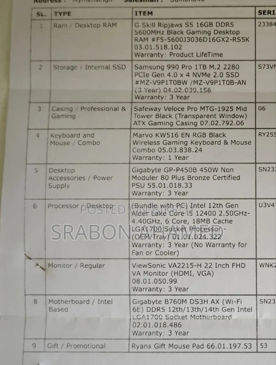 Desktop Computer Gigabyte 16GB Intel Core i5 SSD 1T