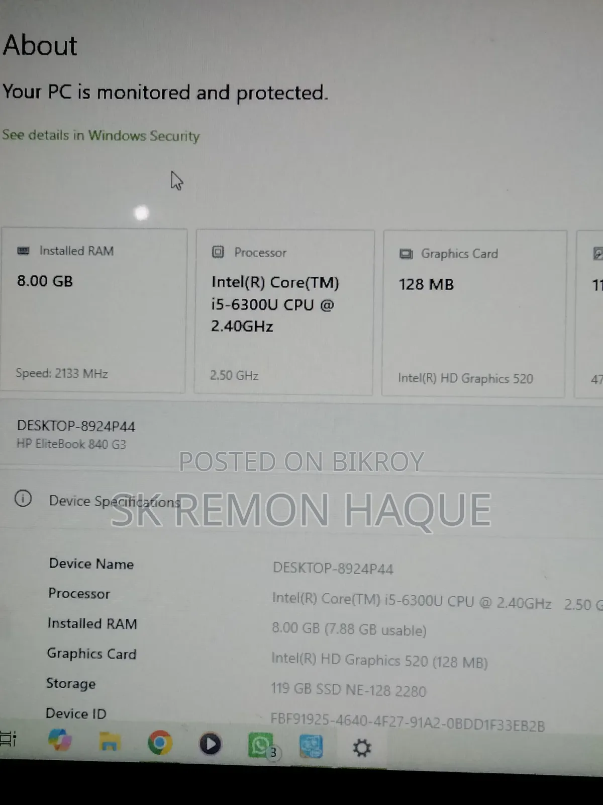 Laptop HP EliteBook 840 G3 8GB Intel Core i5 HDD+SSD 128GB