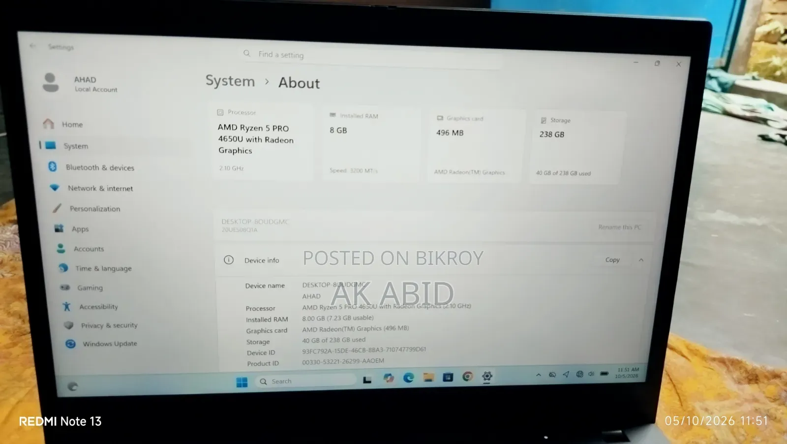Laptop Lenovo ThinkPad T14 8GB AMD Ryzen 5 SSD 256GB