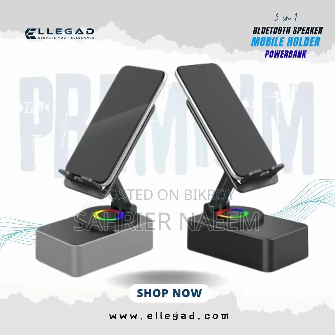 3-in-1 Bluetooth Speaker, Powerbank and Mobile Holder