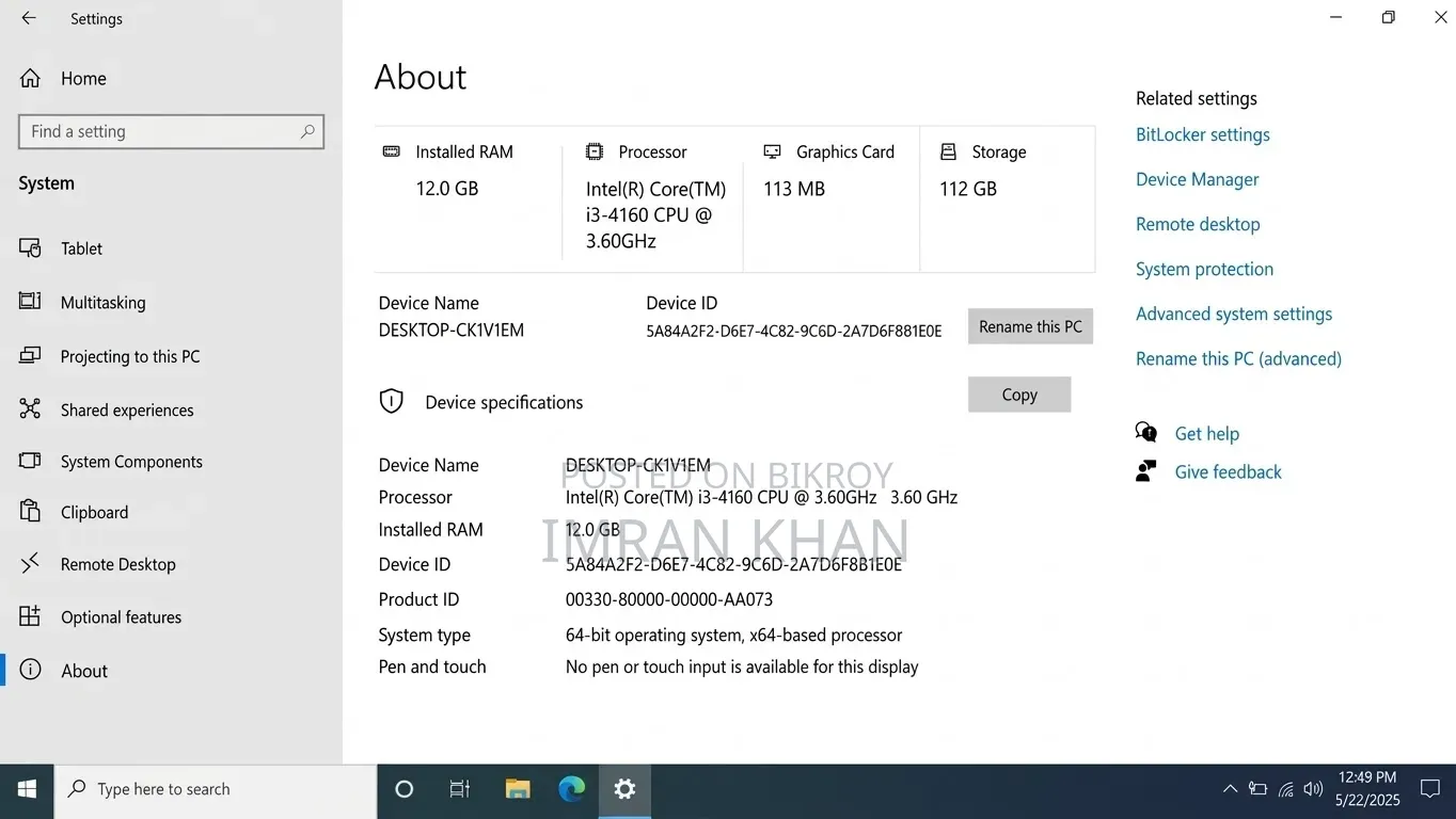 Desktop Computer 12GB Intel Core i3 SSD 128GB