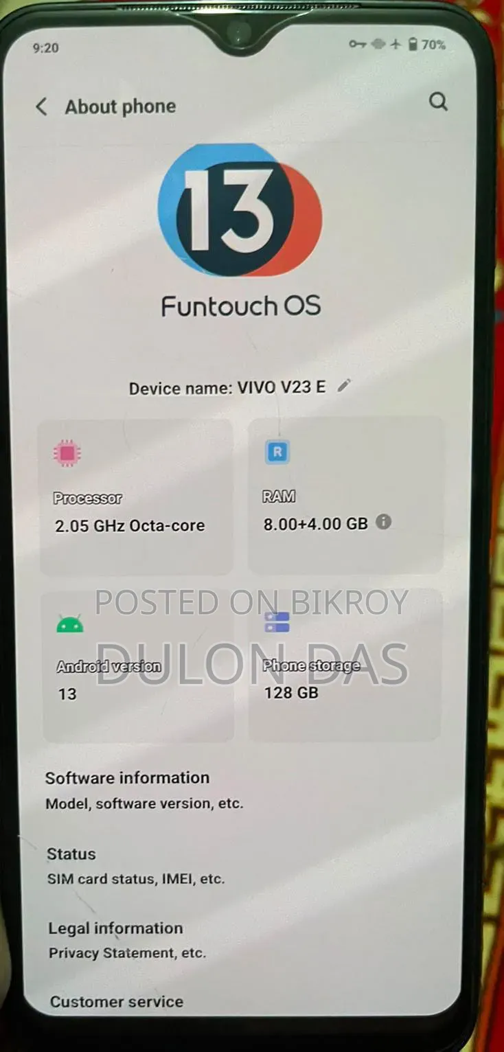 Vivo V23 ১২৮ জিবি কালো