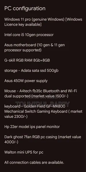 Desktop Computer Asus 16GB Intel Core i5 SSD 512GB