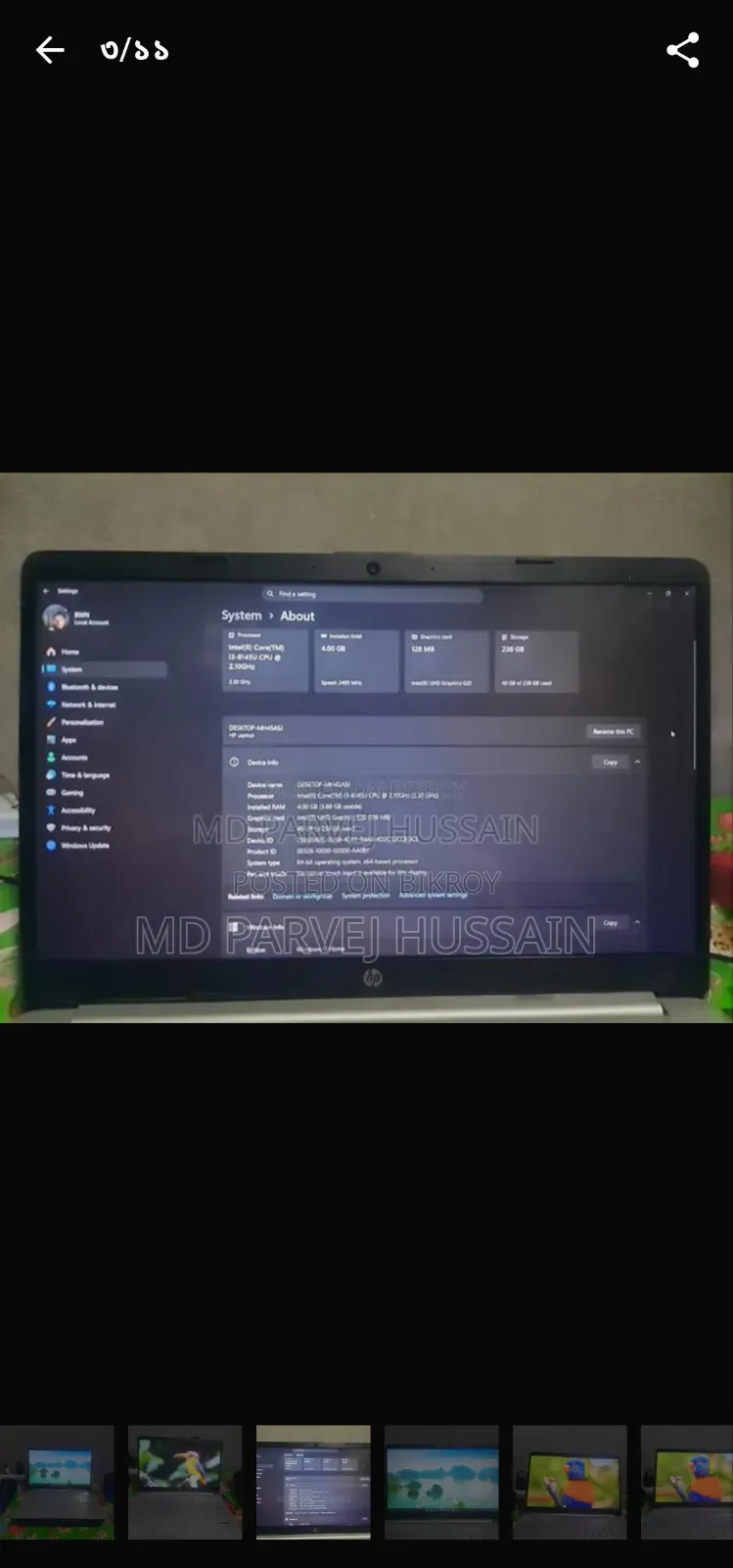 Laptop HP 15s 4GB Intel Core i3 HDD+SSD 256GB